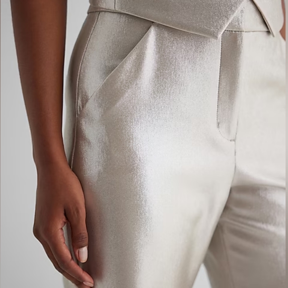 EXPRESS: Editor High Waisted Metallic Trouser Flare Pant - Picture 3 of 10